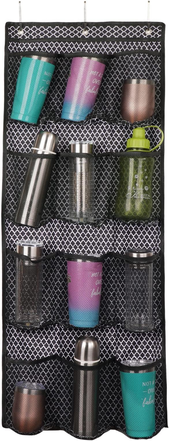 Water Bottle Organizer over the Door Cup Holder with 12 Large Pockets and Reinforced Bottom Tumbler Organizer Clear Mesh Cup Storage for Kitchen Pantry Cabinet Door Wall 41"×17"