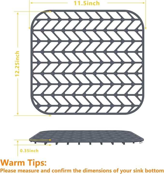 Sink Protectors for Kitchen Sink 12x11 & 13x11, Silicone Kitchen Sink mats Protector for Bottom of Farmhouse Sink(12.25"X11.5"Gray)