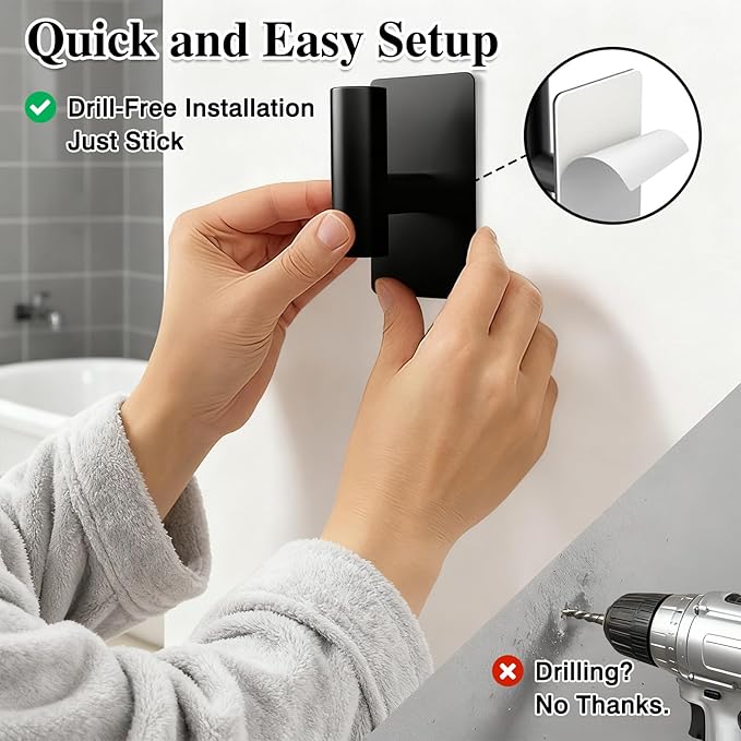2-Pack Heavy-Duty Adhesive Wall Towel Hooks, No-Drill Wall Mount Hooks for Kitchen, Bathroom, Closet