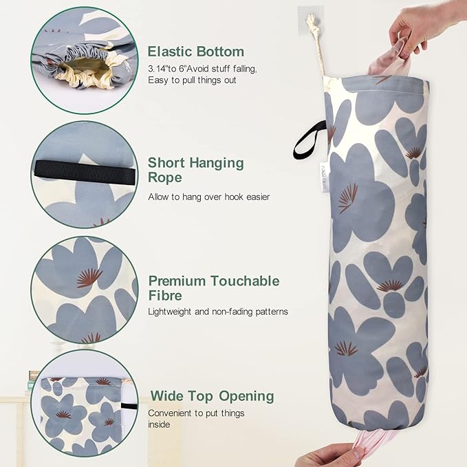 TOGETRUE Plastic Bag Holder, Lightweight Grocery Bag Holder for Plastic Bags, Wall Mount Floral Shopping Bags Dispenser Organizer for Kitchen Pantry Outdoor (Light Grey)