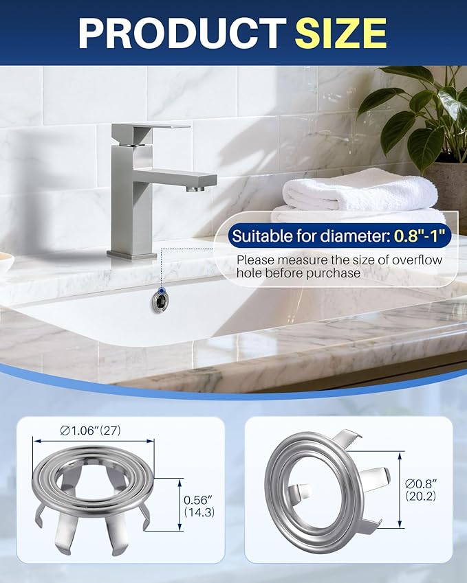 Sink Overflow Ring Brushed Nickel: 2 Pack Solid Brass Bathroom Sink Overflow Trim Cover, Hole Insert Caps Replacement for Bathroom Kitchen Vanity Basin