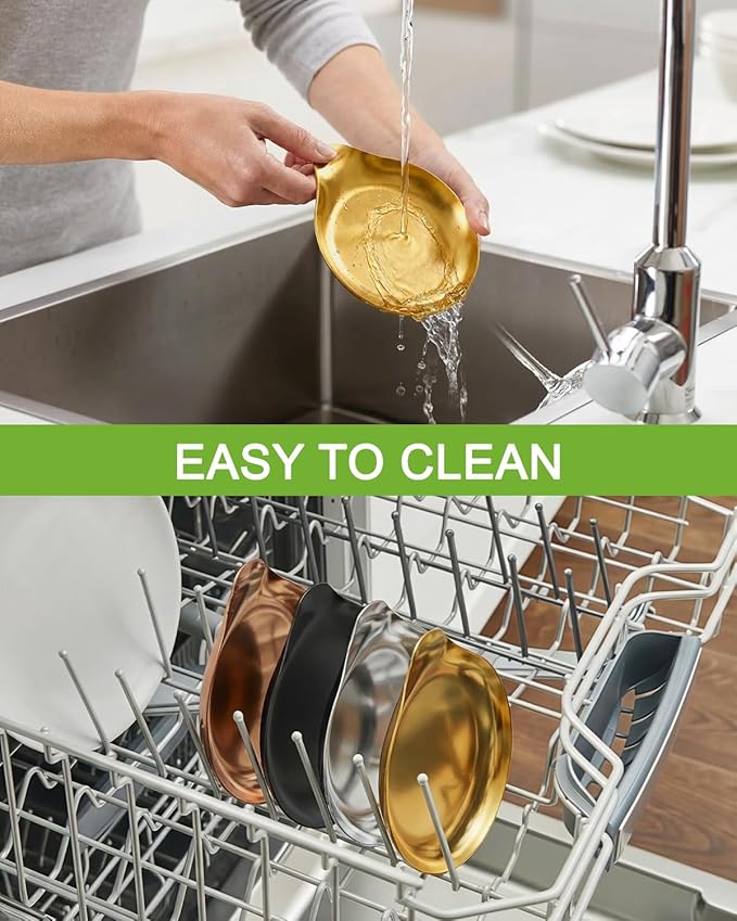 Stainless Steel Spoon Rest, Spatula Ladle Holder, Stainless Steel Utensil Spoon Rest Holder, Brushed Finish, Dishwasher Safe 5.9 x 5.1 Inch (Round Gold 1PC)