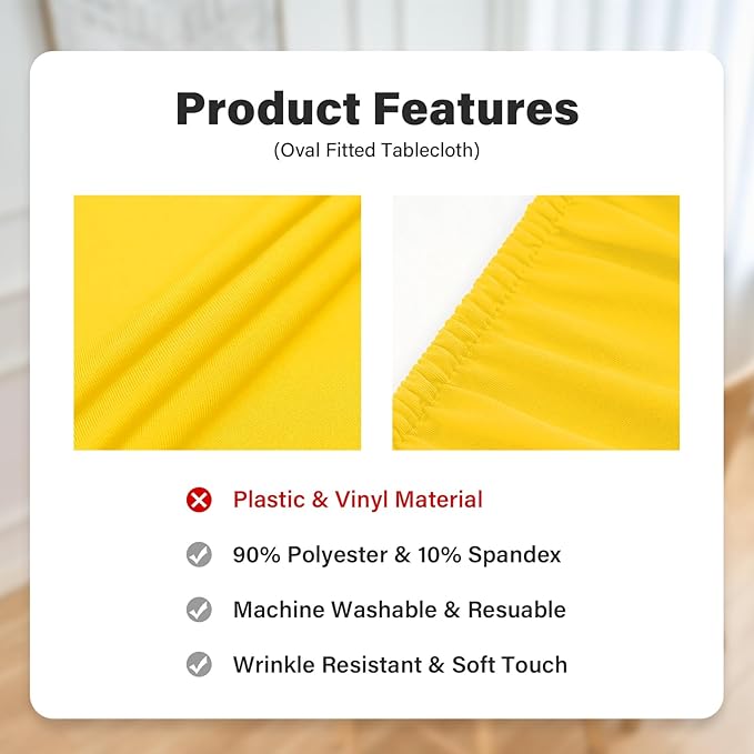 NEWISHER Fitted Oval Tablecloth 42 x 60 Inch Elastic Table Cloth, Stretch Spandex Table Cover Gold Washable Polyester Top Cap Cover for Dining Picnic Camping Indoor and Outdoor
