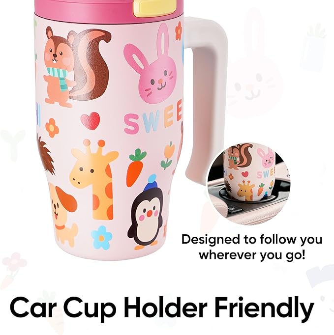 Fijinhom 18 oz Toddler Tumbler with Handle, Stainless Steel Insulated Water Bottle Coffee Mug with Straw, Toddler Cups, Kids Water Bottle for School, Sports, Travel, Pet Pals