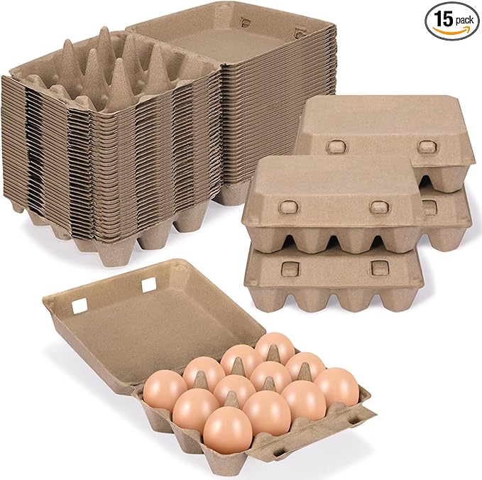 15 Pack Egg Cartons Cheap Bulk, 3x4 Style Egg Storage Containers Holder, Sturdy Natural Pulp Material Perfect for Storing Extra Eggs