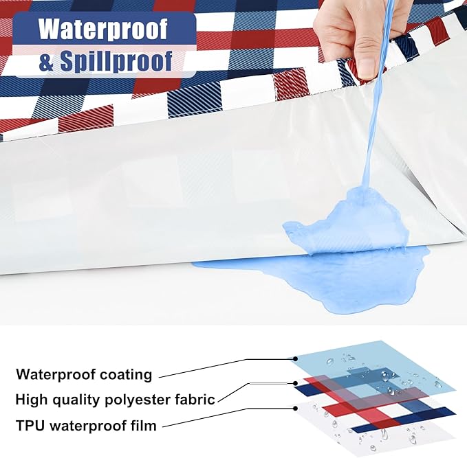 Smiry Picnic Table Cloth 2 Pack, Waterproof Elastic Fitted Tablecloths for 8FT Rectangle Tables, Washable Polyester Buffalo Plaid Tablecloth for Camping & Outdoor (Red & Blue, 30" x 96")