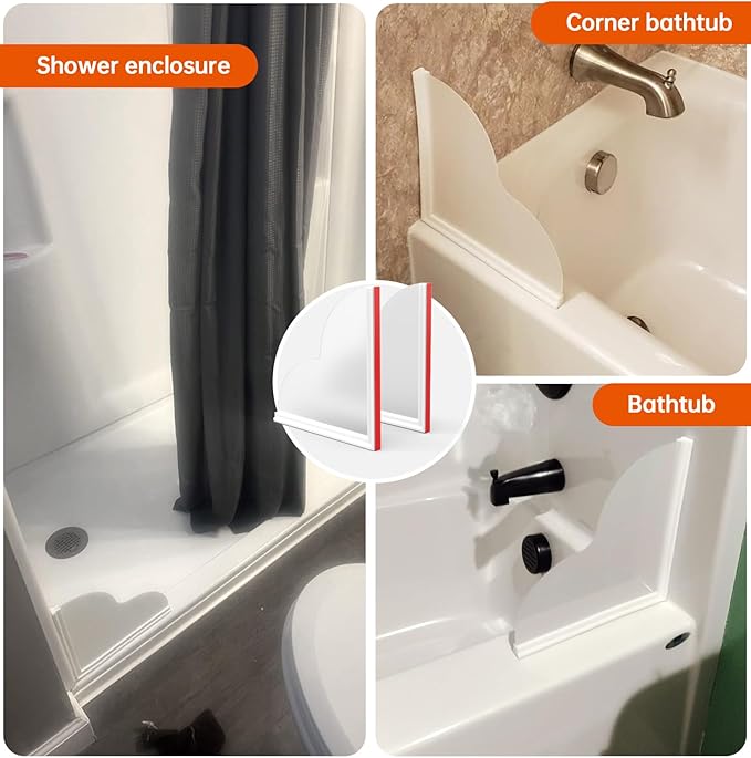 Seamless Shower Corner Water Guard, Large Size Tub Shower Water Guard, Shower Splash Guards,Bathtub Splash Guard Self-Adhesive Tub Guards to Keep Water in Tub (2pcs)