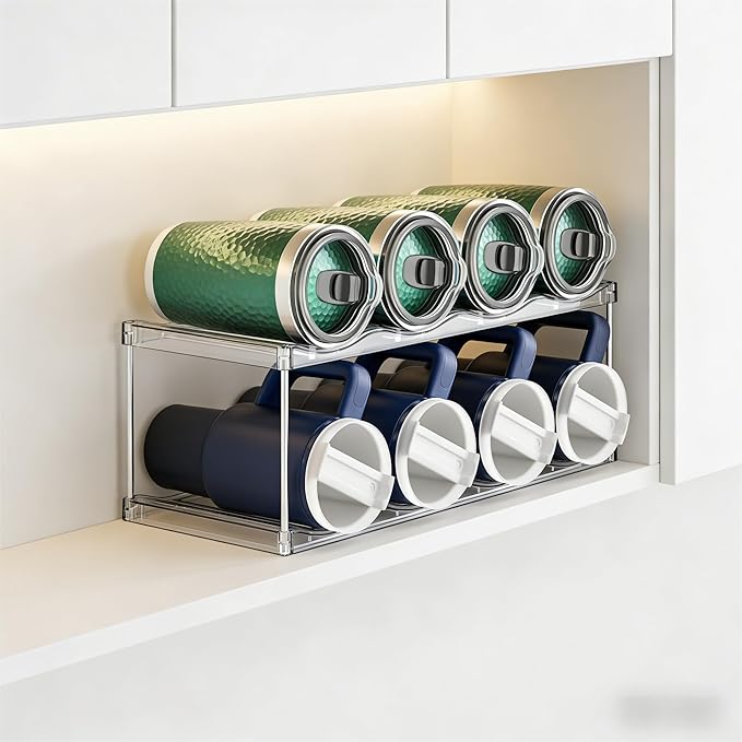 Yieach 2 Tier Waterbottle Organizer for Cabinet - Large Compartment Stackable Water Bottle Holder and Wine Bottle Rack,Acrylic Water Bottle Organizer Rack for 40 oz Stanley Cup,Yeti and Tumbler Shelf