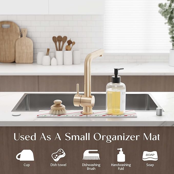 Stone Faucet Mat for Kitchen Sink, Diatomite Drying Stone Mat for Kitchen Counter, Prevent Moisture – Sink Splash Guard for Holiday Gift Home Decor (Red/Green, 20''x3.9'')
