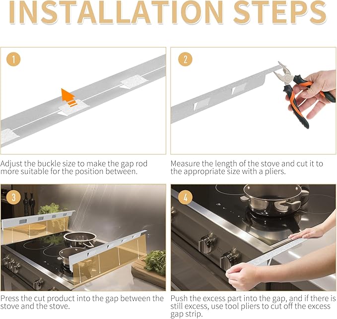Stove Gap Covers 316 Stainless Steel,2 Pack 23.6-26" Trimmable Stove Gap Filler,Heat Resistant Stove Gap Guards,Between Stove and Counter Slide In Range Trim Kit for Kitchen,Silver