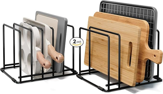 2-Pack Baking Sheet Organizer Rack – 5-Slot Bakeware & Cookie Tray Holder for Kitchen Cabinet or Countertop, Stainless Steel Cutting Board Rack with Rust-Resistant Frame & Anti-Slip Feet