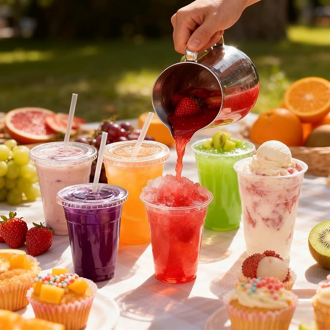 100 Pack 16 oz Plastic Cups with Lids and Straws, Clear Disposable Plastic Cups, Heavy Duty Iced Coffee Cups with Leak-Resistant Lids, Cold Drink Cups for Smoothies, Juice, Soda & Party To Go