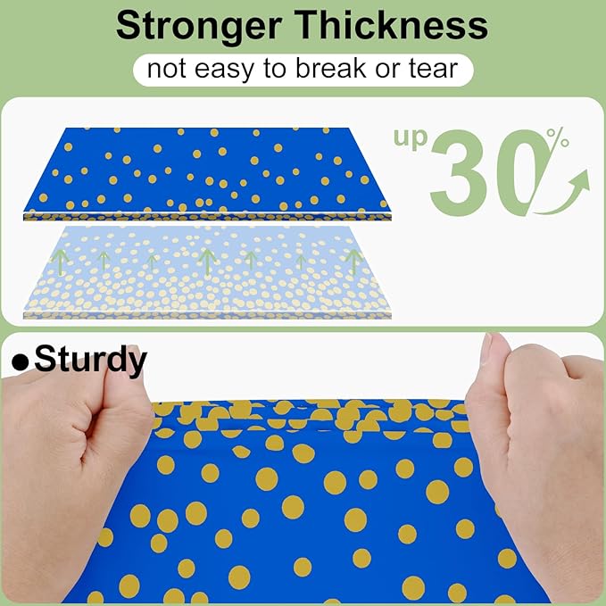 Smiry Plastic Table Cloth Disposable 3 Pack, 54 x 108 Inch Rectangle Waterproof Tablecloth, Printed Gold Table Runner Style for Birthday Weeding, Party Decorations, Leakproof & Sturdy, Blue and Gold