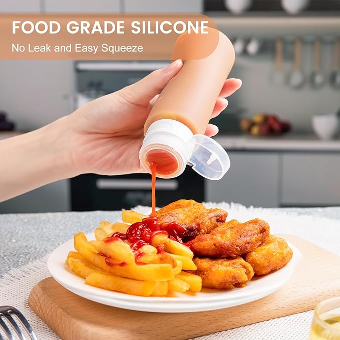 MICEBAY Condiment Squeeze Bottles for Sauces, 6-oz Mini Silicone Salad Dressing Container to Go with Reusable Sandwich Bag, Leakproof Sauce Bottle for Lunch Box, 4 Pack, Candies