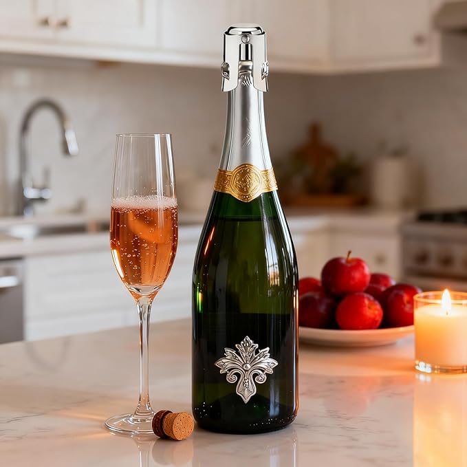 Champagne Stoppers for Bottles, Pafusen Champagne Sealer Stopper, Stainless Steel Champagne Cork Stopper Toppers, Saver for Champagne Cava Prosecco Sparkling Wine (Champagne -3-Pack-Rose Gold)