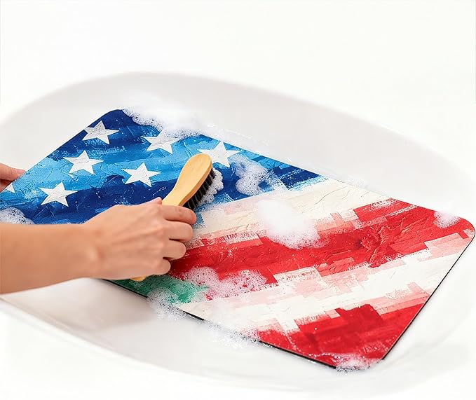 250 anniversary usa American Flag Dish Drying Mat: 12"x20" Patriotic Absorbent Drying Pad, Non-Slip Kitchen & Bar Mat for 4th of July, Memorial Day Home Decor, Retro Vintage Kitchen Counter Protector