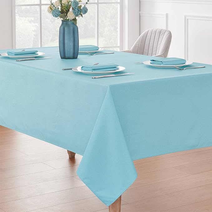 Veblandy Rectangle Tablecloth Waterproof 60x120 inch Linen Textured Table Cloth Stain and Wrinkle Resistant Washable, Decorative Fabric Table Cover for Dining, Party and Camping, Aqua