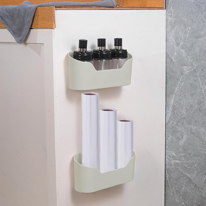 2 Pack Lid Organizers Inside Cabinet, No Drilling Adhesive Over Door Organizer, Cabinet Door Organizer Bin Holder Caddy, Over Cabinet Organizer Storage Lid Organizer for Kitchen(Grey)