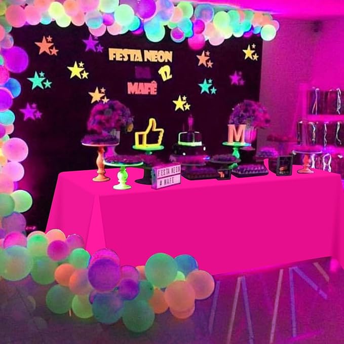 3 Pack Neon Table Cloths Party Decorations, Pink Orange Yellow Glow in The Dark Plastic Tablecloth, Disposable Rainbow Table Cover for Glow in Dark Neon Party Supplies Decorations, 54x108”