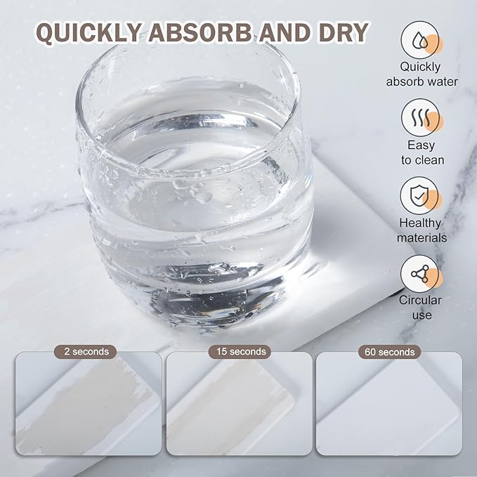 4PCS Water Absorbing Stone Tray for Sink, Fast Drying Stone Sink Tray, Water Absorbent Diatomite Trays, Diatomaceous Coaster, Stones Drying Trays for Bathroom Sinks and Kitchen Counter
