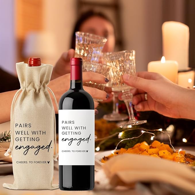 Bride Engagement Gifts for Women Couples Boyfriend Girlfriend Fiance Future Mrs Newlywed Engaged Wedding Bridal Shower Wedding Party Wine Bag Set with Wine Label