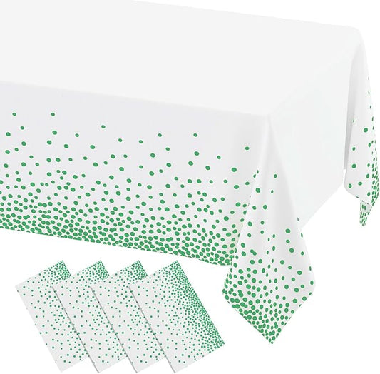 misaya 4 Packs Dot Disposable Table Cloth, 54 x 108 Inch Waterproof Plastic Tablecloth, Rectangle Green Dots in White Table Covers for Picnic, Birthday, Party