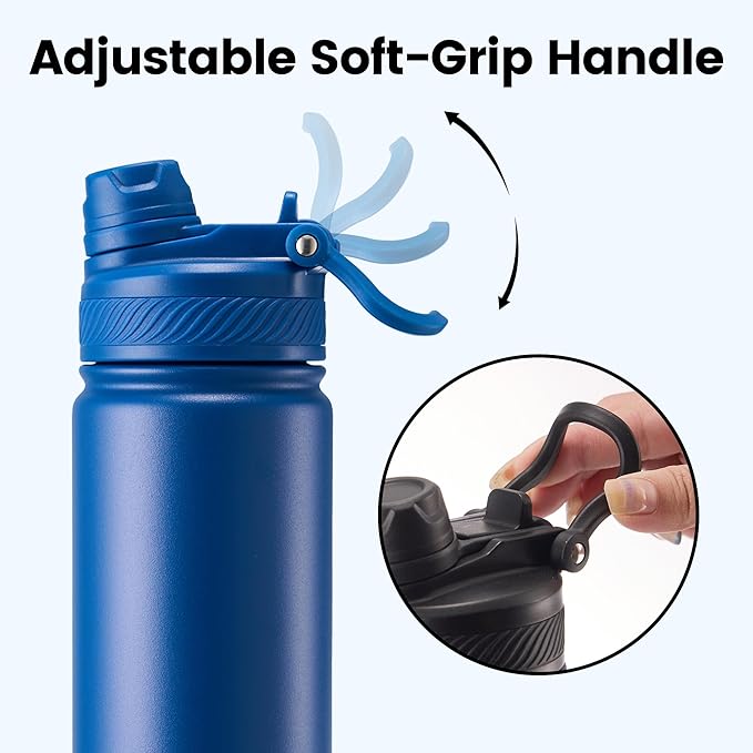 Fijinhom 18 oz Insulated Water Bottle, 2-in-1 Straw and Spout Lid Stainless Steel Thermos, Leak-Proof, Double Wall Vacuum Flask, Keep Cold 24H for Outdoor, Sports, Travel, School (Blue)