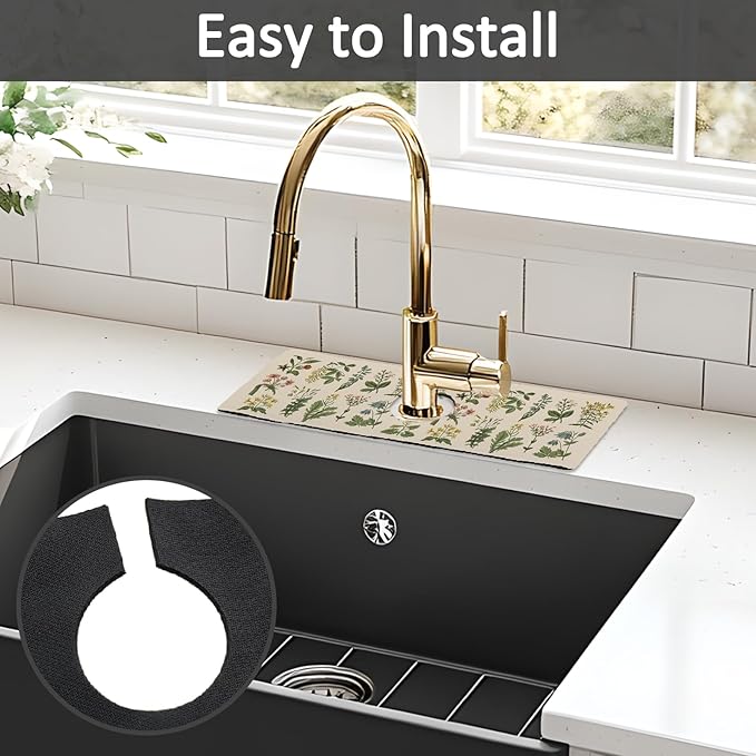 15" X 5.5" Kitchen Sink Splash Guard Faucet Mat Floral Super Absorbent Fast Drying Faucet Guard & Draining Mat Sink Splash Guard Behind Faucet for Kitchen, Bathroom