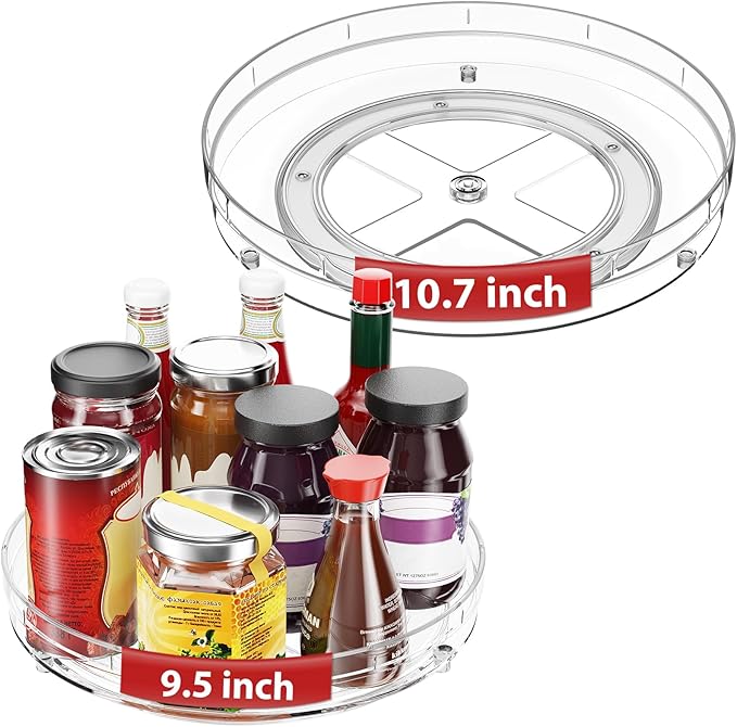 2 Pack Lazy Susan Organizer, 9.5" 10.7" Lazy Susan Turntable for Cabinet, Refrigerator Organizer and Storage for Pantry, Closet, Countertop, Non-Skid Fridge Organizers