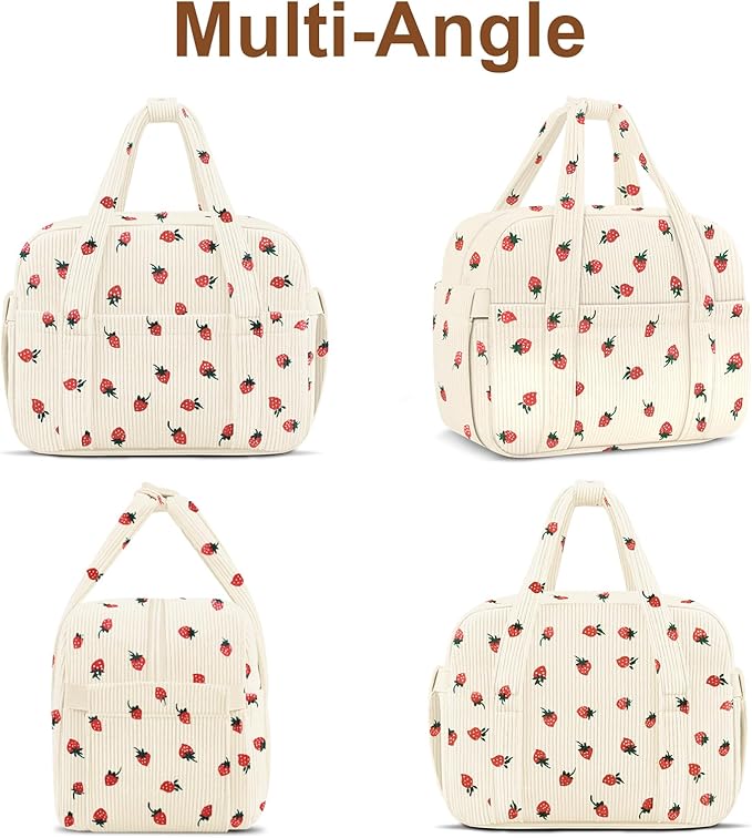 KUBYA Corduroy Lunch Box Lunch Bag for Women Adults Men, Cute Strawberry Insulated Work Reusable Leakproof Simple Large Lunch Boxes Tote Bag Adults Cooler Bag, with Shoulder Strap