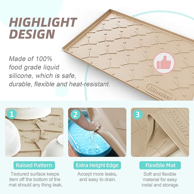 SIKADEER 28" x 19" Under Sink Mat Waterproof, Silicone Mat Kitchen Drawer Shelf and Cabinet Liner, Sink Protector for Kitchen Organizers and Storage, Boot Tray Pet Food Mats