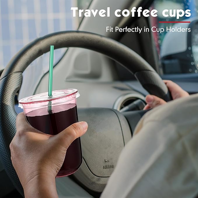 Baderke 25 Set Plastic Cups with Lids and Straws, Disposable Plastic Iced Coffee Cup for Cold Beverage Juice Smoothie Crystal for Coffee Shops Party Catering(Pink,16 oz)