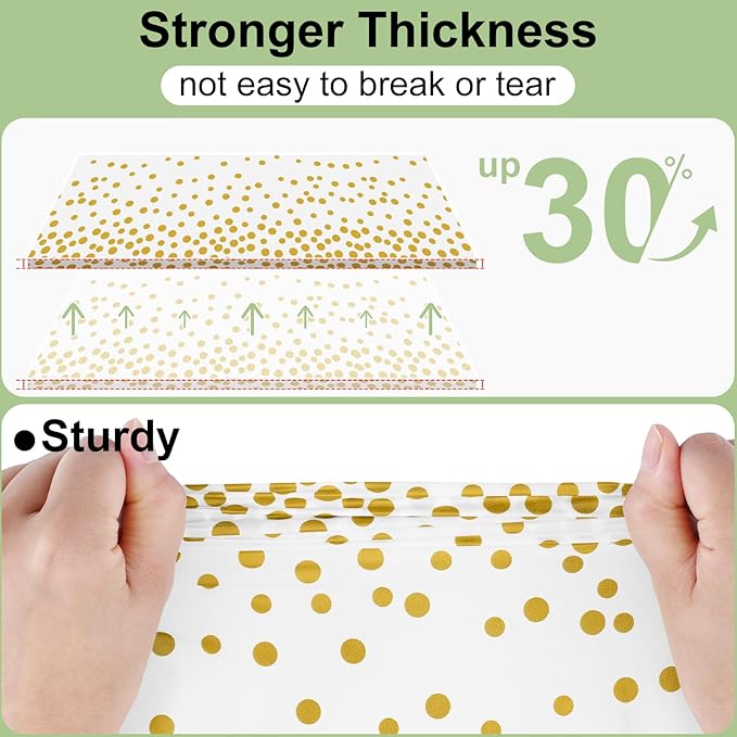 misaya 10 Packs Dot Disposable Table Cloth, 54 x 108 Inch Waterproof Plastic Tablecloth, Rectangle Gold Dots in White Table Covers for Picnic, Birthday, Party