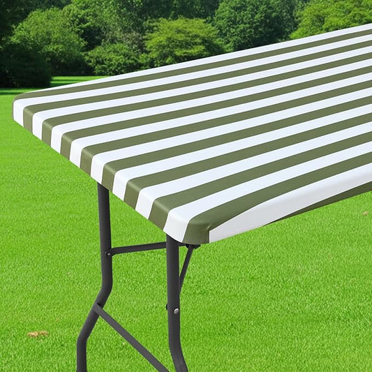 Smiry Spandex Fitted Tablecloth for 4 Foot Rectangle Tables, Washable Picnic Table Cover with Elastic, Stretch Reusable Table Cloth for Outdoor, Camping, Dining & Kitchen (Stripe, 30"x48")