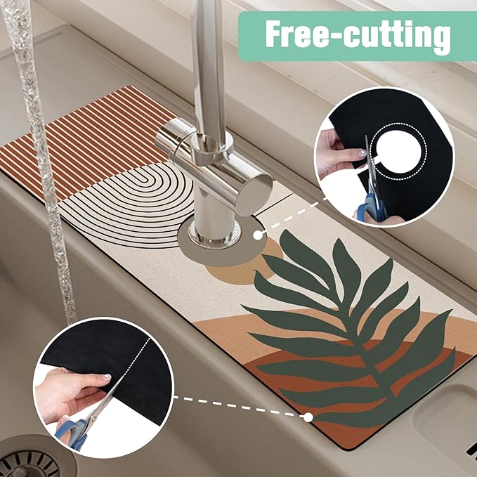 2 Pack Kitchen Sink Splash Guard Faucet Mat 24" X 5.5" Boho Absorbent Fast Drying Mat Faucet Draining Mat Sink Splash Guard Behind Faucet Drip Catcher for Kitchen Bathroom