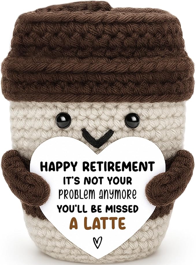 Funny Retirement Gifts for Men Women Coworker Boss Friends Teacher, Retired Crochet Coffee Gift for Woman Teacher, Not Your Problem Anymore with Funny Card Desk Office Decor Best Happy Retirement