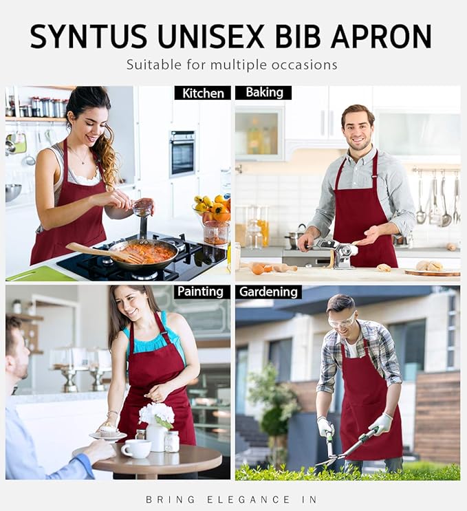 Syntus Apron for Men Women, Adjustable Cooking Kitchen Chef Aprons with 2 Pockets