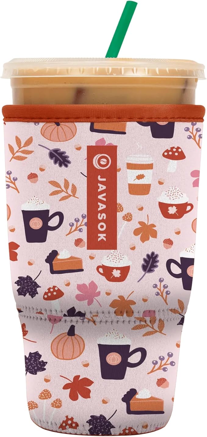 Sok It JavaSok Iced Coffee & Cold Soda Insulated Neoprene Cup Sleeve (PSL, Large: 30-32oz)