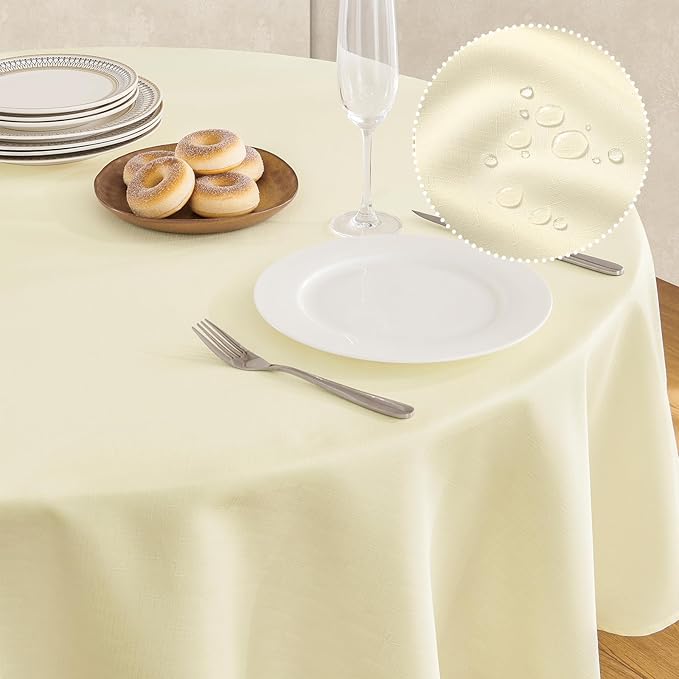 Veblandy Tablecloth Linen Textured Waterproof & Stain Resistant Table Cloth Wrinkle Free Decorative Fabric Farmhouse Table Cover for Dining/Party/Buffet/Wedding, 60 x 60 Inch, Ivory