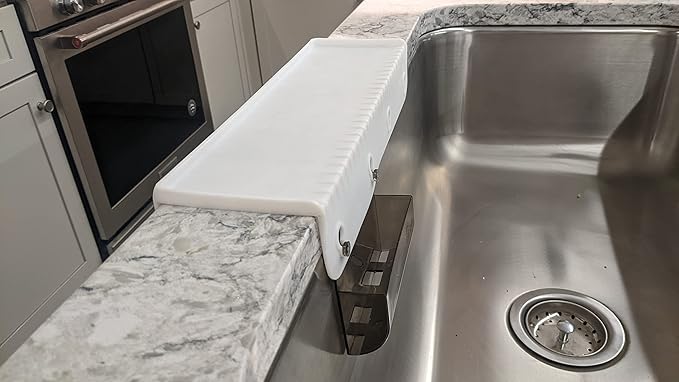 SiliSink Silicone Sink Edge Guard for Kitchen Sink - Fits 3.75” - 4” Wide - The Original Silicone Edge Protector with Sponge Caddy, 14” White