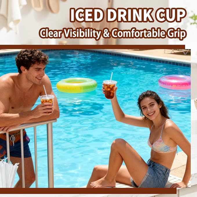 Alaeseje 100 Pack Clear Plastic Cups with Lids and Straws,16 oz Disposable Iced Coffee Cups,PET Crystal Cups,Round Bottom To Go Cup for Iced Coffee Juice Smoothie Cold Beverage