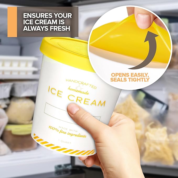 Stock Your Home 32oz Ice Cream Containers with Airtight Silicone Lids (2-Pack) Reusable 2 Pint Ice Cream Container for Storing Gelato, Sorbet, and Frozen Yogurt