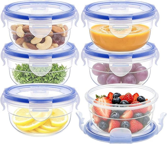 KIGI Round Food Storage Containers, Leak-Proof, Airtight & Watertight Small Plastic Bowls for Snacks, Meal Prep and Lunch, Freezer Safe, 4-Sided Locking Lids, BPA-Free,10 oz / 1.25 Cup,12 Piece Set