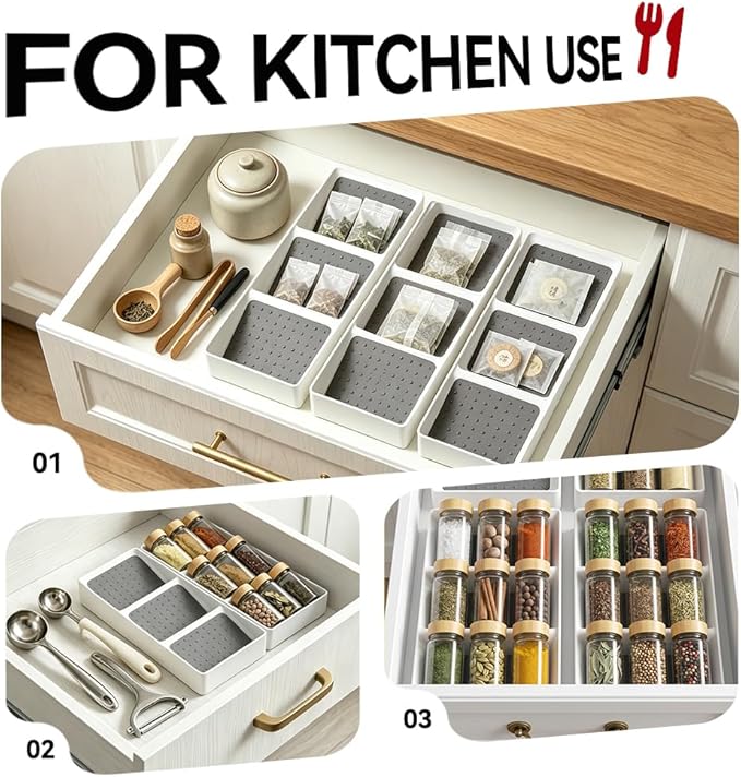 Kitchen Drawer Organizer,2 Pack,Pantry Organizers and Storage,Spice Rack Organizer for Cabinet, Making up Organizer, Bottle Rack,Bottles Holder,Spice Bottle Organizer