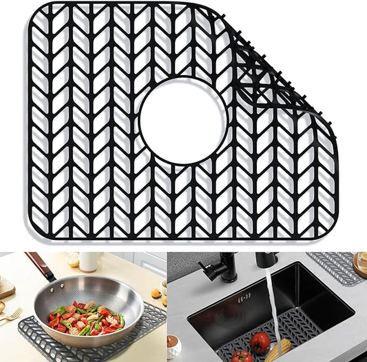 Sink Protectors for Kitchen Sink 12"13"16"18"19"24"26"28"29"30",Silicone kitchen sink mats protector for bottom of farmhouse sink(16.2"×12.5"Black)