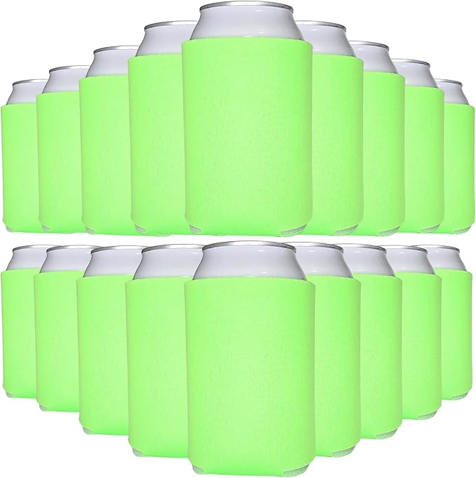 TahoeBay Bulk Blank Beer Can Cooler Sleeves (50-Pack) Sublimation Blanks for Vinyl Plain Soft Foam Can Sleeves Coolers for Soda Cans & Bottles Black, White, Assorted Solid Color (Neon Green)