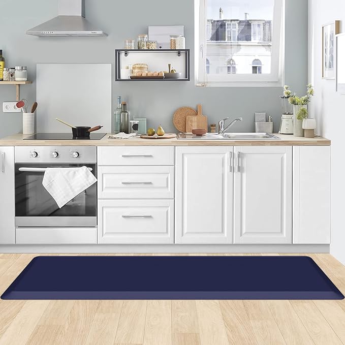 KitchenClouds Kitchen Mat Cushioned Anti Fatigue Kitchen Rug 0.8inch Water Resistant Non Slip Kitchen Rugs and Mats Standing Desk Mat Comfort Floor Mats for Kitchen Sink Office (17.3"x60",Blue)
