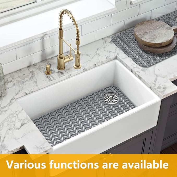 Sink Protectors for Kitchen Sink12"13"16"18"19"24"26"28"29"30",Silicone kitchen sink mats protector for bottom of farmhouse sink(28.6"x14.5"gray)