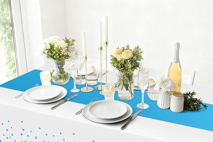 Smiry Plastic Table Cloth Disposable 3 Pack, 54 x 108 Inch Rectangle Waterproof Tablecloth, Printed Gold Table Runner Style for Birthday Weeding, Party Decorations, Leakproof & Sturdy, White and Aqua