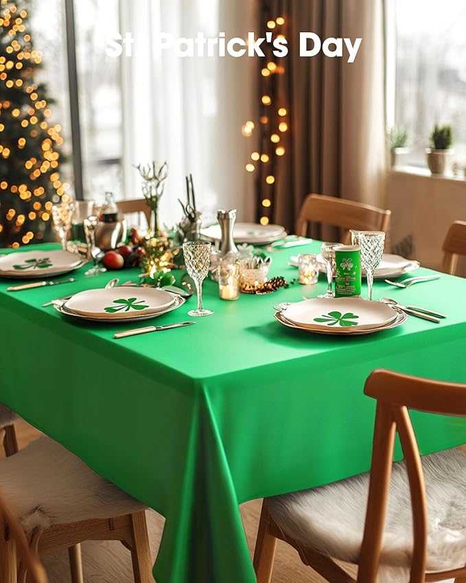 Pureegg Plastic Table Cloth Disposable 10 Pack, 54 x 108 Inch Table Cloths, St Patricks Day, Christmas Decorations, Tablecloths, Rectangle, Forest, Plastic Cover, Leakproof & Sturdy, Green